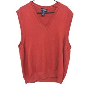Preppy V Neck Sweater Vest M Rust‎ Cotton Academia Old Money Classic Lands' End